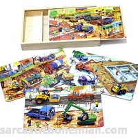 Timy 4-in-1 Wooden Jigsaw Puzzle for Kids Toddler Puzzles Engineering Vehicles Puzzles with Wooden Box  B07KPXTZ39